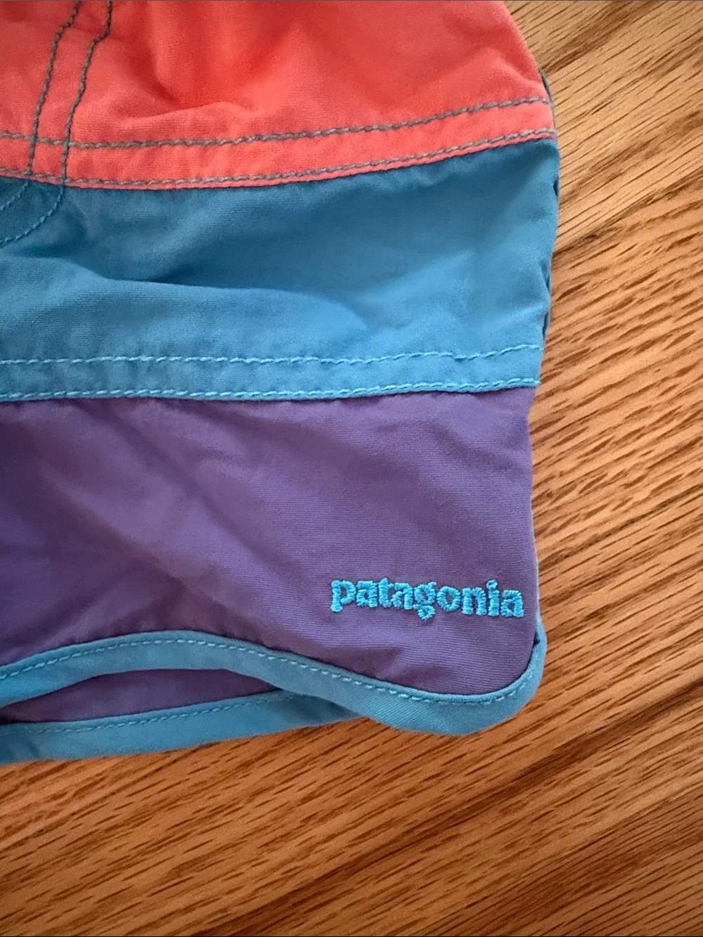 Patagonia Boys' Colorblock Swim Boardshorts - Coral, Teal & Purple
